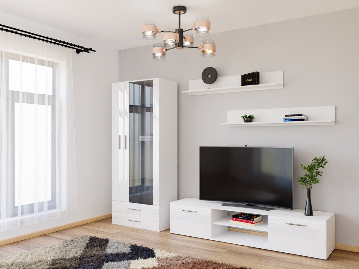 Nappali szett Soho VIII (Boho VIII), Szín: Fehér + Fényes fehér, Led világítás: Kék