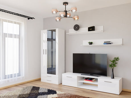 Nappali szett Soho VIII (Boho VIII), Szín: Fehér + Fényes fehér, Led világítás: Kék