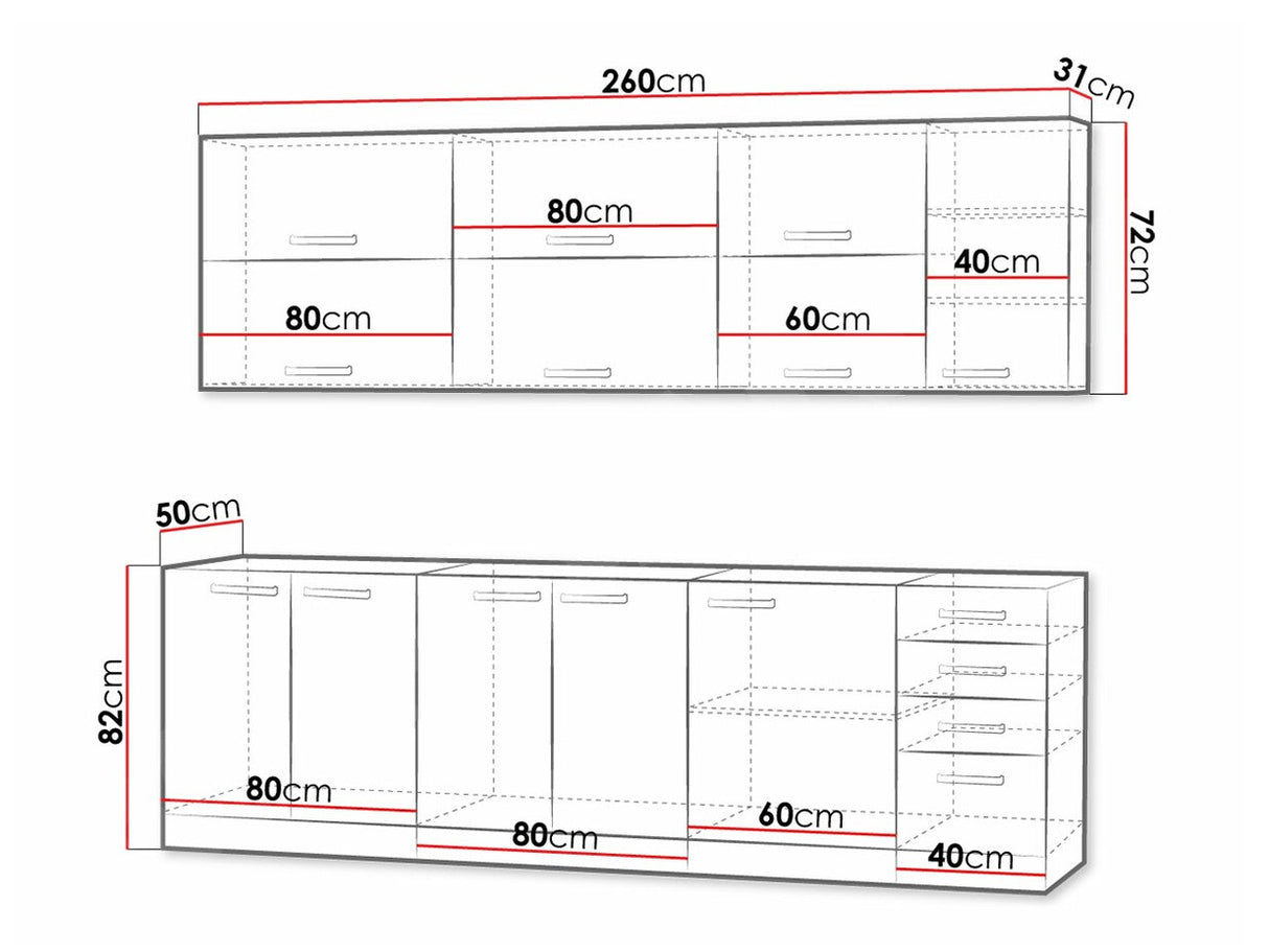Moduláris konyha szett Multiline IV, Szín: Szürke + Fényes krém, Munkalap: Nem, Led világítás: Nem