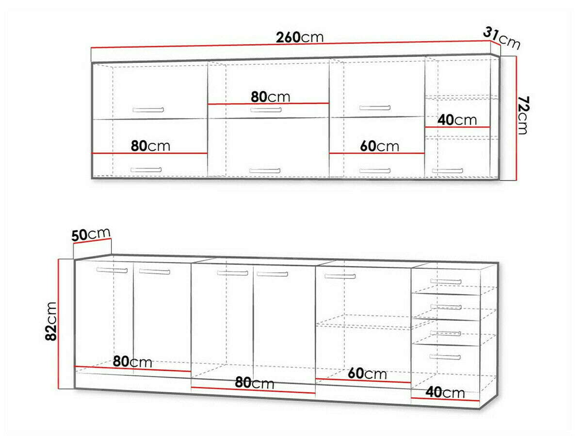 Moduláris konyha szett Multiline IV, Szín: Szürke + Fényes fehér, Munkalap: Nem, Led világítás: Nem