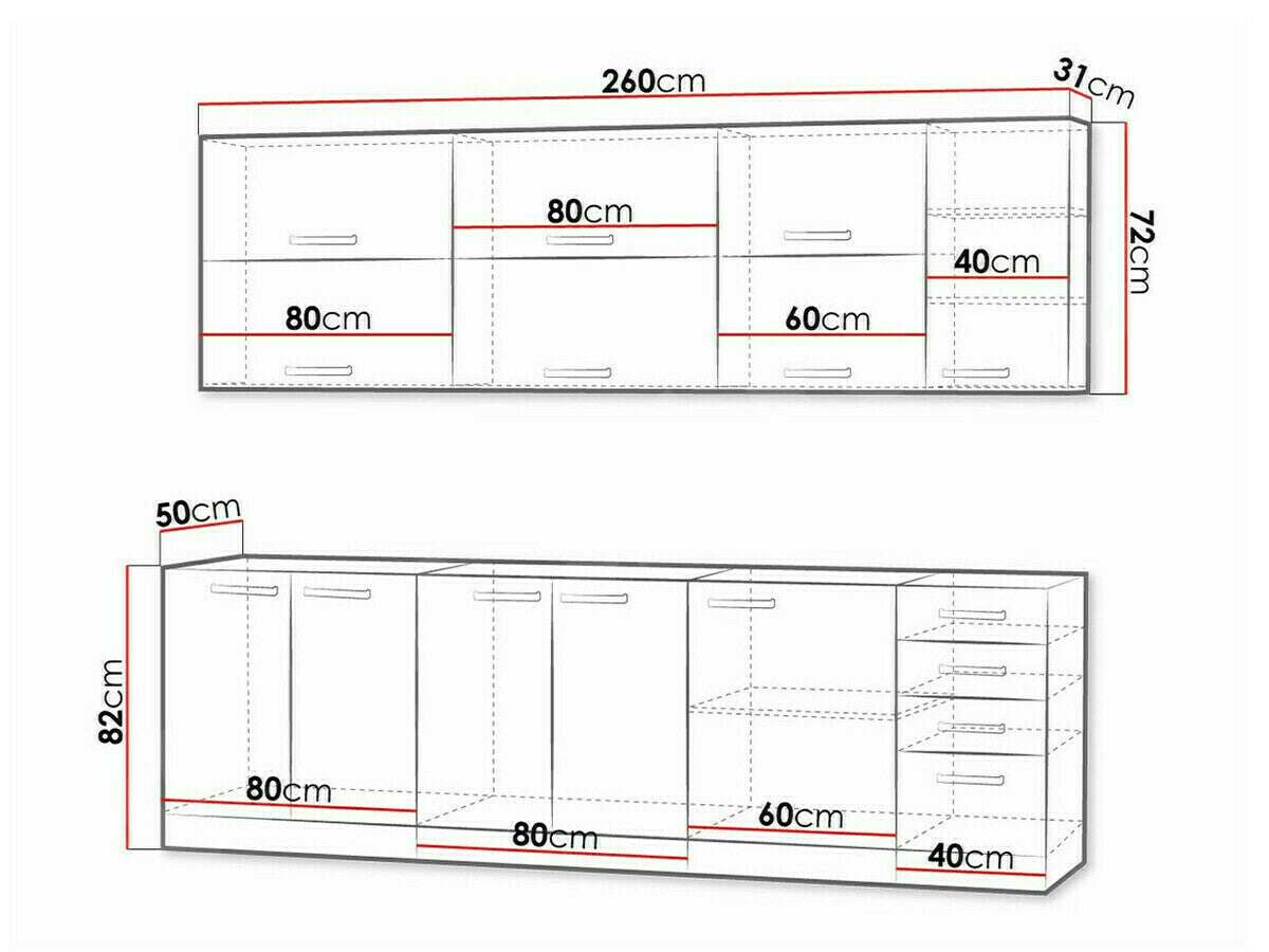 Moduláris konyha szett Multiline IV, Szín: Szürke + Fényes fehér, Munkalap: Nem, Led világítás: Igen