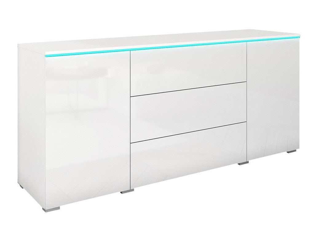 Komód VERA 150, Szín: Fehér + Fényes fehér, Led világítás: Igen RGB