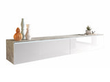 TV-állvány Lowboard D180 (Dlone 180), Led világítás: Nem, Szín: Beton + Fényes fehér
