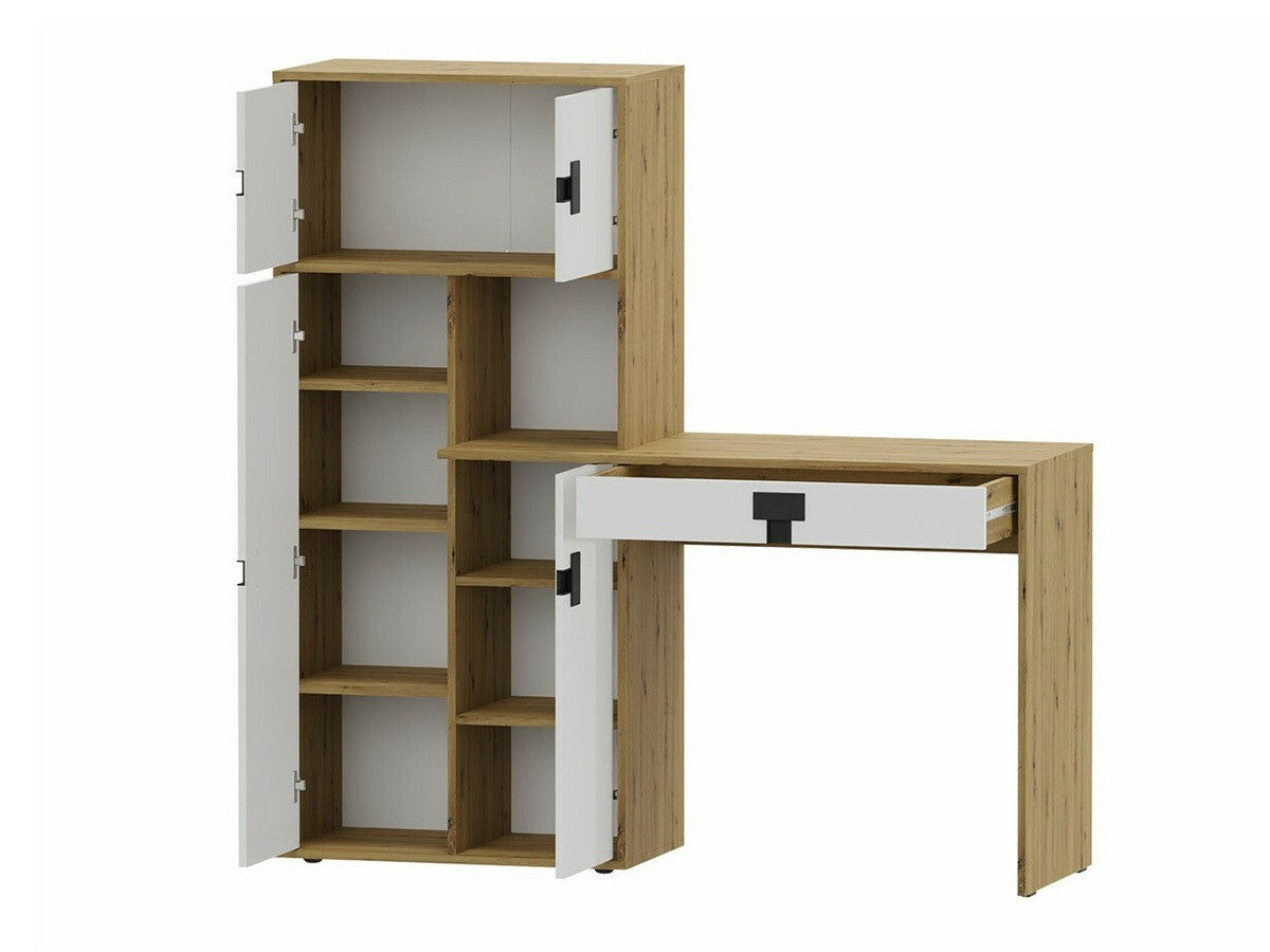 Íróasztal regał INDEX 11 (Raft Tikrote), Szín: Matt fehér + Artisan tölgy