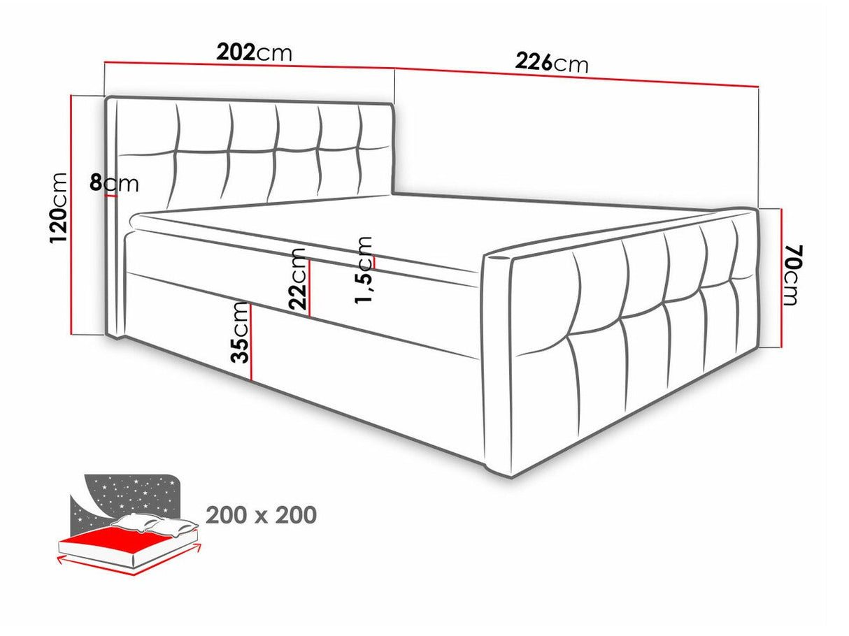 Kontinentális ágy MALIBU (Larnaka), Szín: Öko bőr Soft 017, Alvó felület mérete: 200 x 200 cm