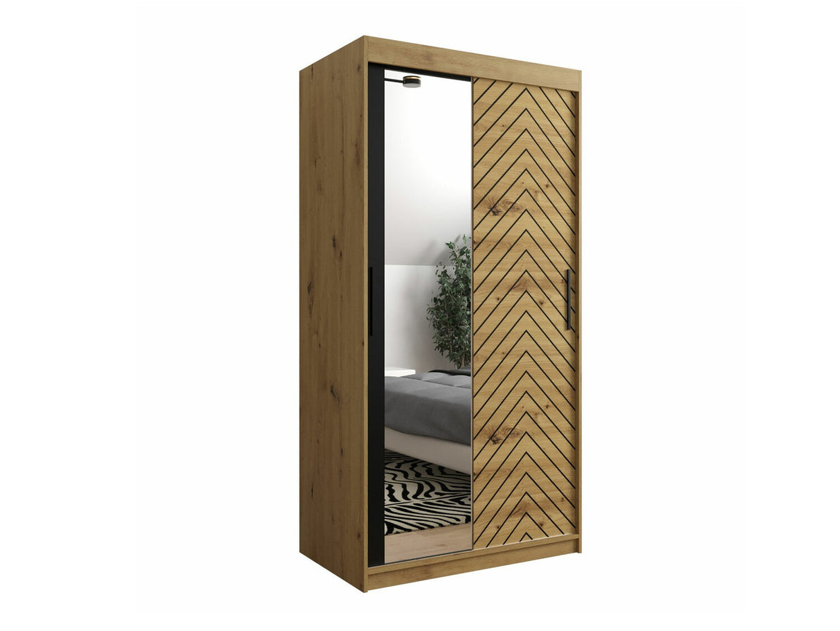 Gardróbszekrény 100 Jodełka 2 (Ratintu), Szín: Artisan tölgy + Fekete, Fiókok: Nem