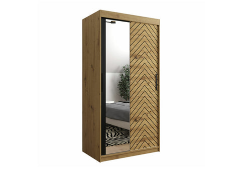 Gardróbszekrény 100 Jodełka 2 (Ratintu), Szín: Artisan tölgy + Fekete, Fiókok: Nem