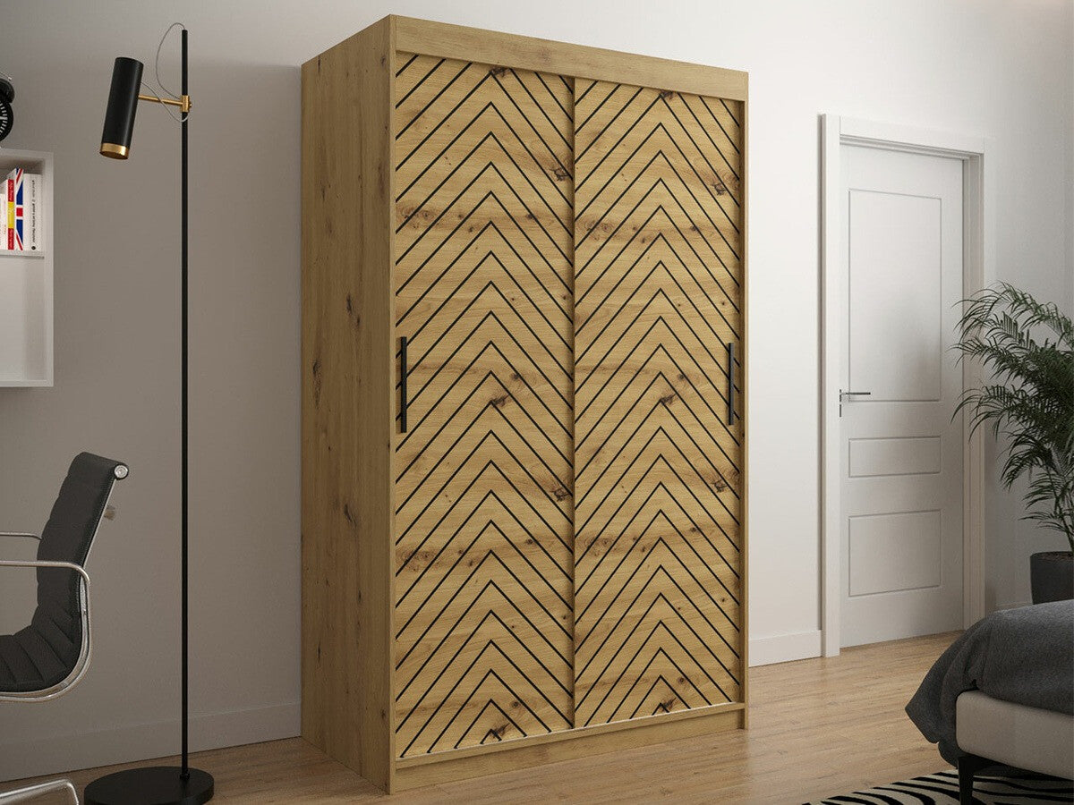 Gardróbszekrény 120 Jodełka 1 (Ratintu), Szín: Artisan tölgy + Fekete, Fiókok: Igen
