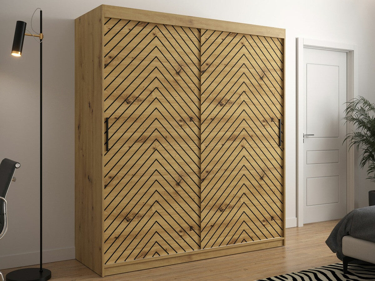 Gardróbszekrény 180 Jodełka 1 (Ratintu), Szín: Artisan tölgy + Fekete, Fiókok: Nem