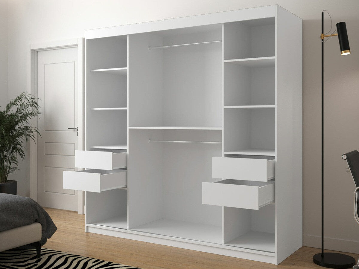 Gardróbszekrény 200 Jodełka 2 (Ratintu), Szín: Artisan tölgy + Fekete, Fiókok: Igen