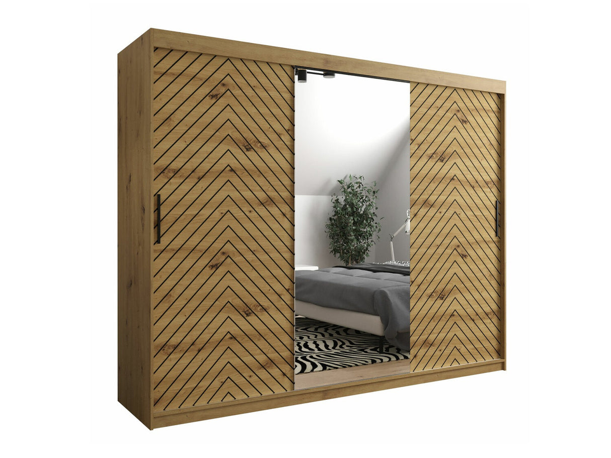 Gardróbszekrény 250 Jodełka 2 (Ratintu), Szín: Artisan tölgy + Fekete, Fiókok: Igen