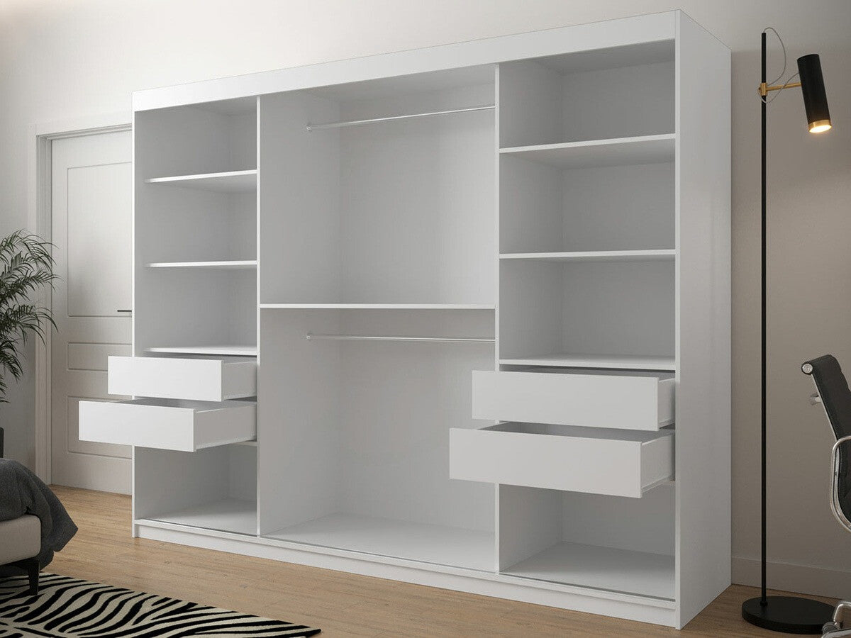 Gardróbszekrény 250 Jodełka 2 (Ratintu), Szín: Artisan tölgy + Fekete, Fiókok: Igen