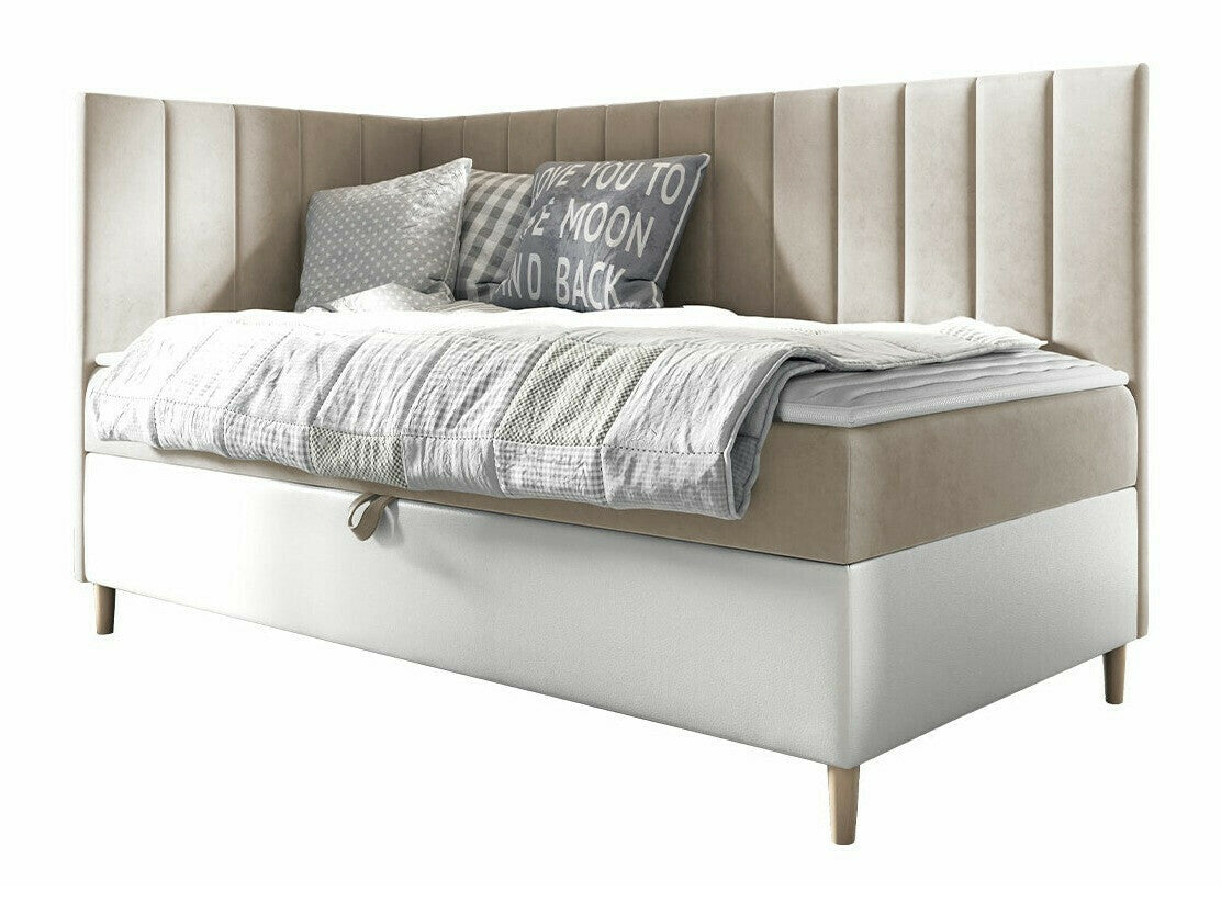 Kontinentális ágy JUNIOR MAJA 3, Szín: Öko bőr Soft 017 + Fresh 1, Ágyneműtartó: Bal oldalon, Alvó felület mérete: 80 x 200 cm