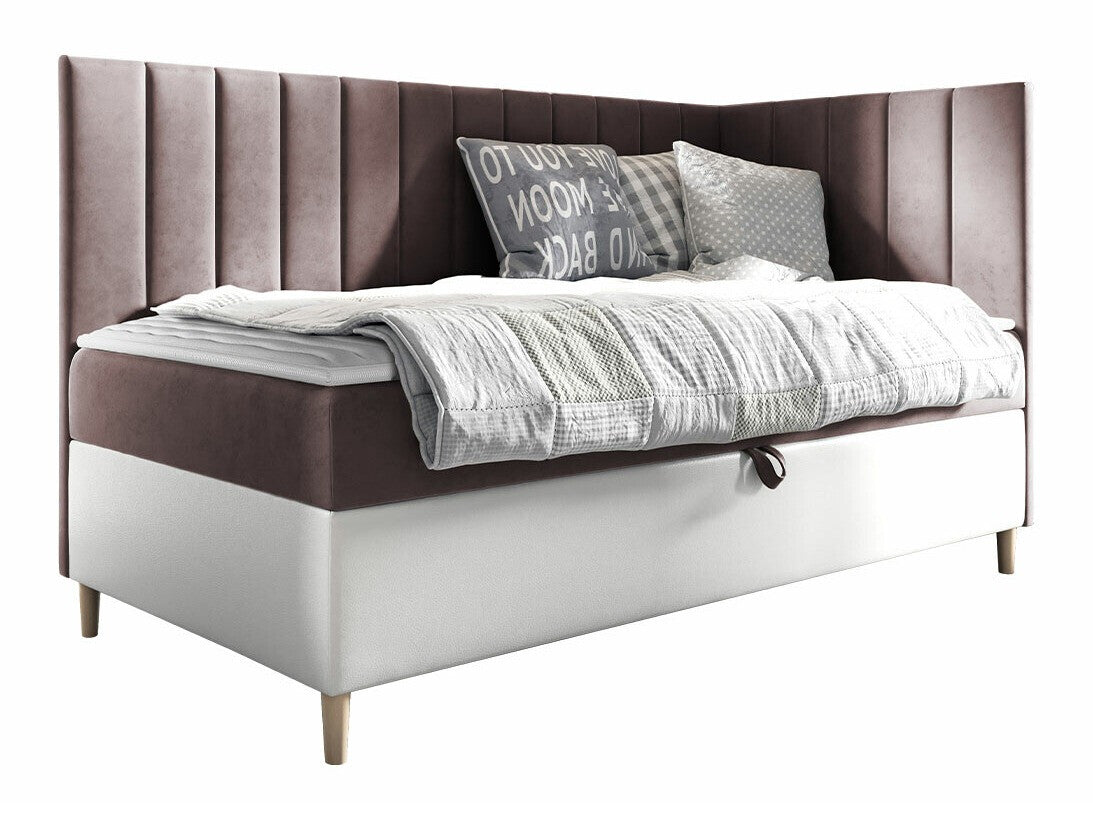 Kontinentális ágy JUNIOR MAJA 3, Szín: Öko bőr Soft 017 + Fresh 9, Ágyneműtartó: Jobbra, Alvó felület mérete: 90 x 200 cm