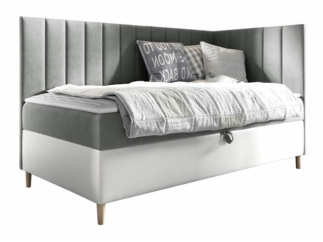 Kontinentális ágy JUNIOR MAJA 3, Szín: Öko bőr Soft 017 + Fresh 14, Ágyneműtartó: Jobbra Alvó felület mérete: 80 x 200 cm