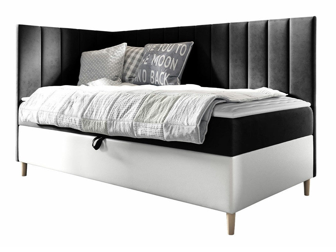 Kontinentális ágy JUNIOR MAJA 3, Szín: Öko bőr Soft 017 + Fresh 17, Ágyneműtartó: Bal oldalon, Alvó felület mérete: 90 x 200 cm