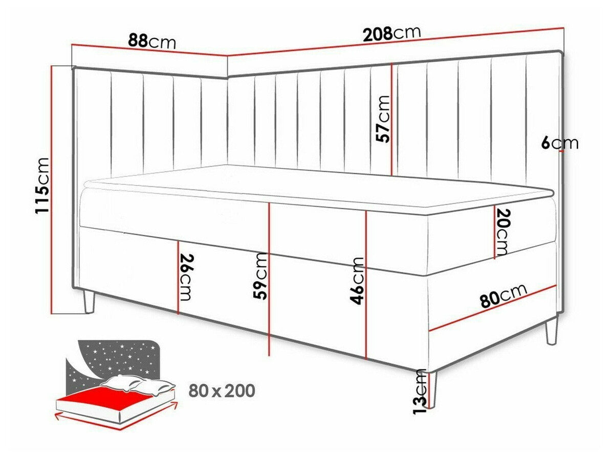 Kontinentális ágy JUNIOR MAJA 3, Szín: Öko bőr Soft 017 + Fresh 11, Ágyneműtartó: Bal oldalon, Alvó felület mérete: 80 x 200 cm