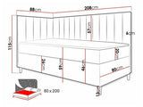 Kontinentális ágy JUNIOR MAJA 3, Szín: Öko bőr Soft 017 + Fresh 11, Ágyneműtartó: Bal oldalon, Alvó felület mérete: 80 x 200 cm