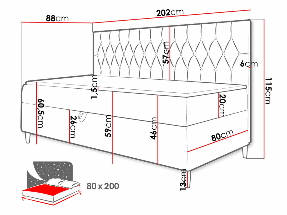 Kontinentális ágy JUNIOR FILIP 2, Szín: Öko bőr Soft 017 + Fresh 1, Alvó felület mérete: 80 x 200 cm