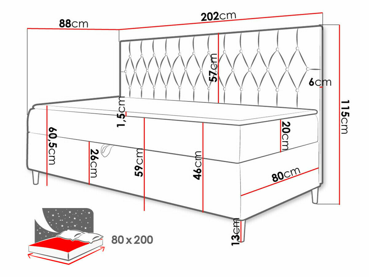 Kontinentális ágy JUNIOR FILIP 2, Szín: Öko bőr Soft 017 + Fresh 4, Alvó felület mérete: 80 x 200 cm