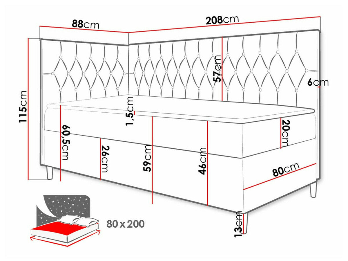Kontinentális ágy JUNIOR FILIP 3 (JUnior Gerdise 3), Szín: Öko bőr Soft 017 + Fresh 37, Ágyneműtartó: Bal oldalon, Alvó felület mérete: 80 x 200 cm