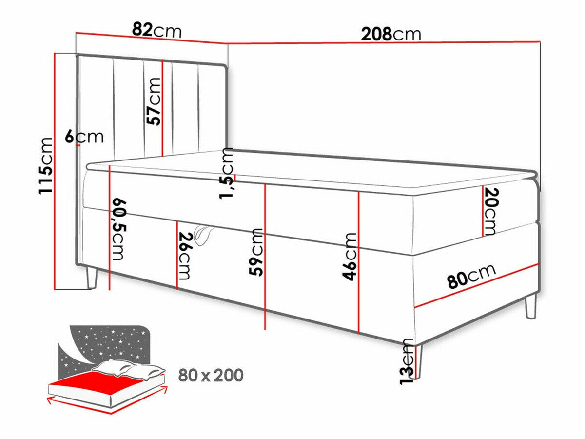 Kontinentális ágy JUNIOR MAJA 1 (Junior Kamire 1), Szín: Öko bőr Soft 017 + Fresh 8, Ágyneműtartó: Bal oldalon, Alvó felület mérete: 80 x 200 cm