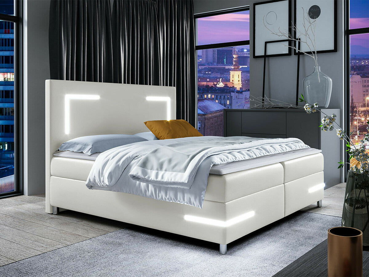 Kontinentális ágy Delos Led (Fronasa LED), Szín: Öko bőr Soft 017, Alvó felület mérete: 140 x 200 cm