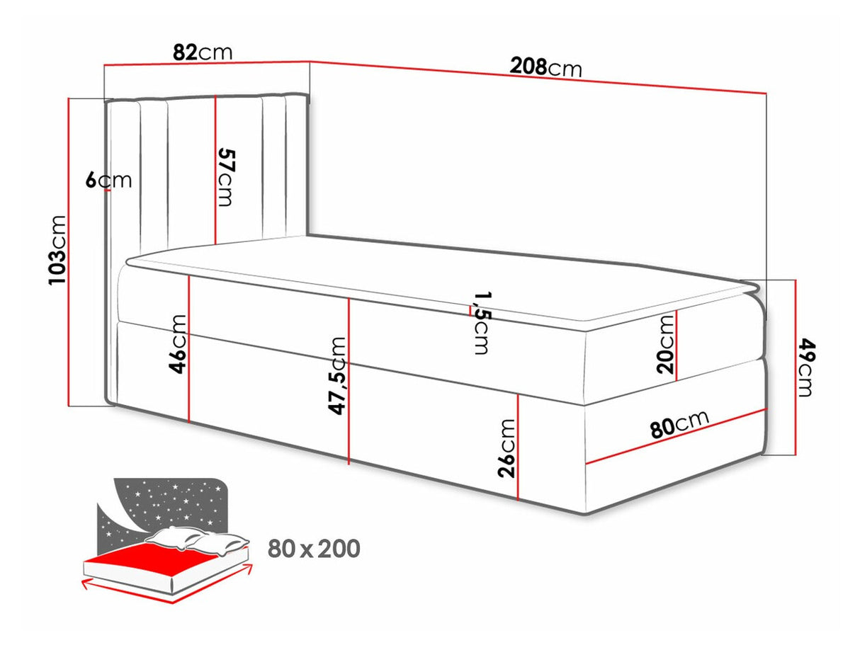 Kontinentális ágy CARMEN MINI (Neresko Mini), Szín: Öko bőr Soft 010, Ágyneműtartó: Bal oldalon, Alvó felület mérete: 80 x 200 cm