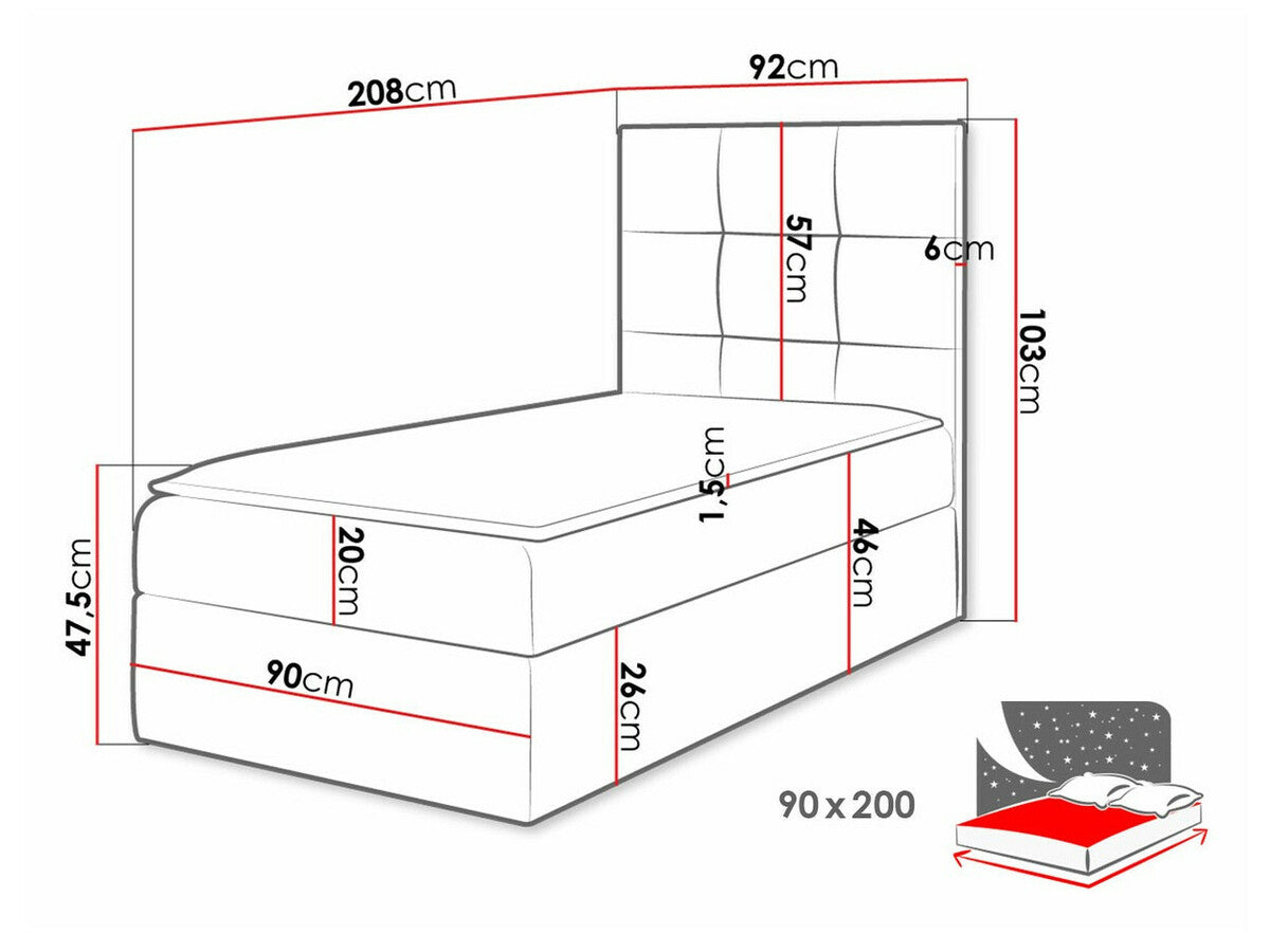 Kontinentális ágy MINI 2, Szín: Puha 034, Ágyneműtartó: Jobbra, Alvó felület mérete: 90 x 200 cm