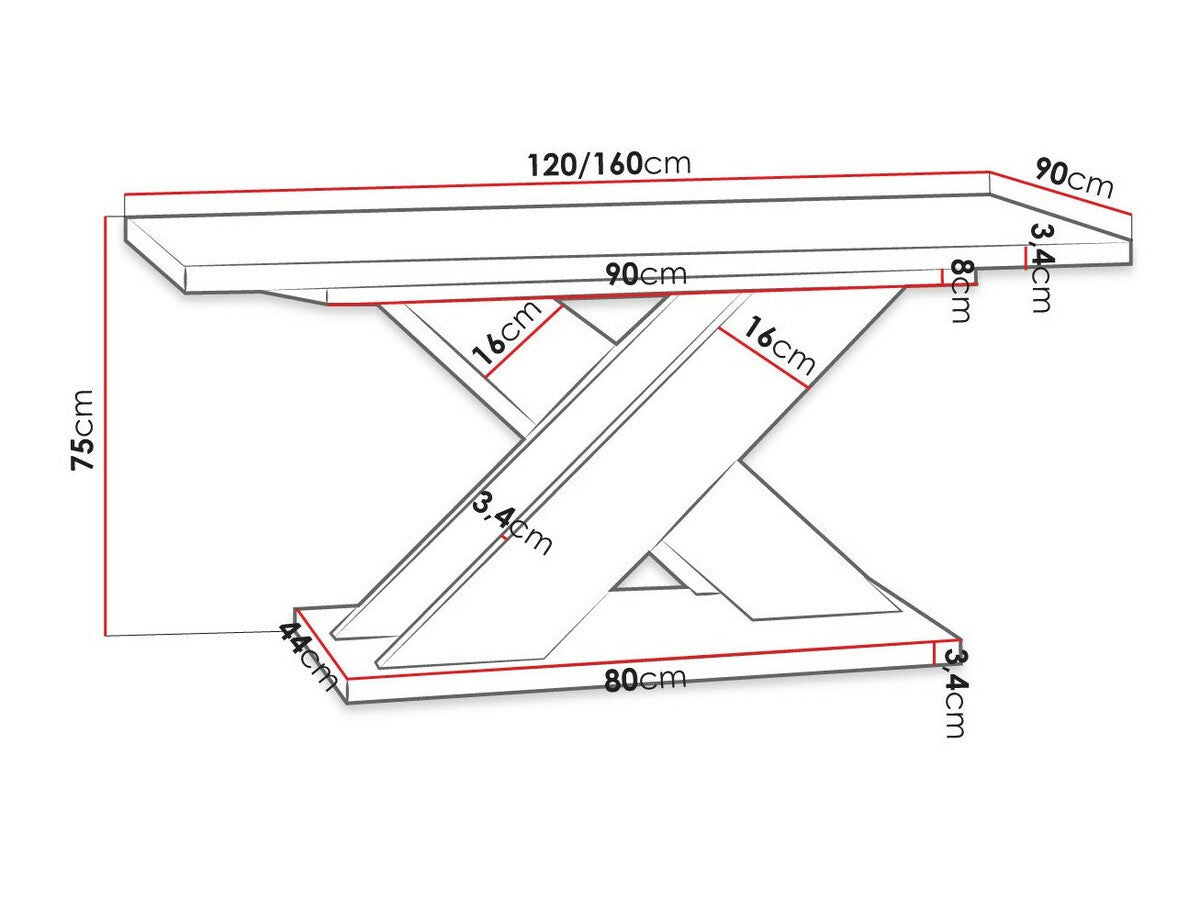 Asztal Xao (Dulcato), Szín: Fényes fekete + Beton