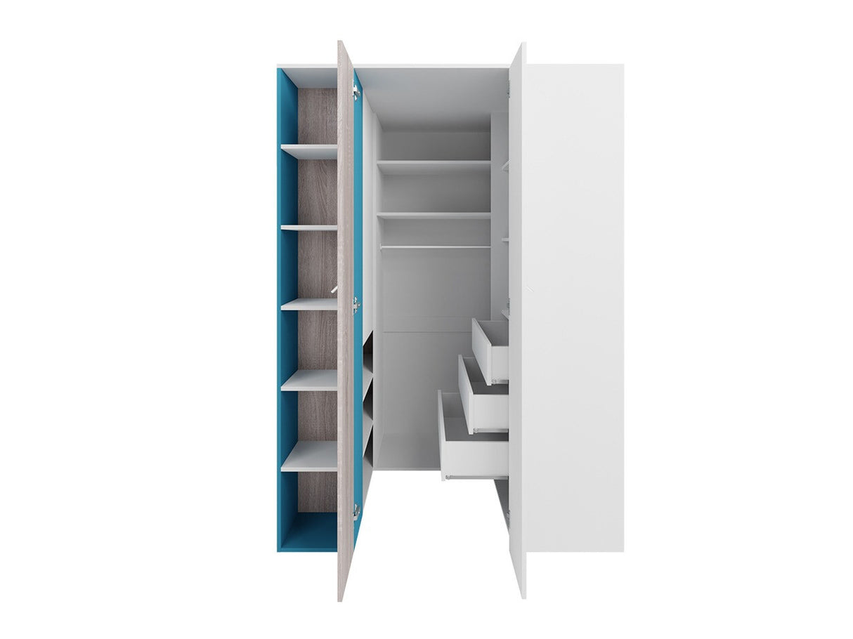 Gyerekszoba garnitúra PLANET System II (Legimi II), Szín: Fehér + Tölgy + Türkiz, Led világítás: Nem