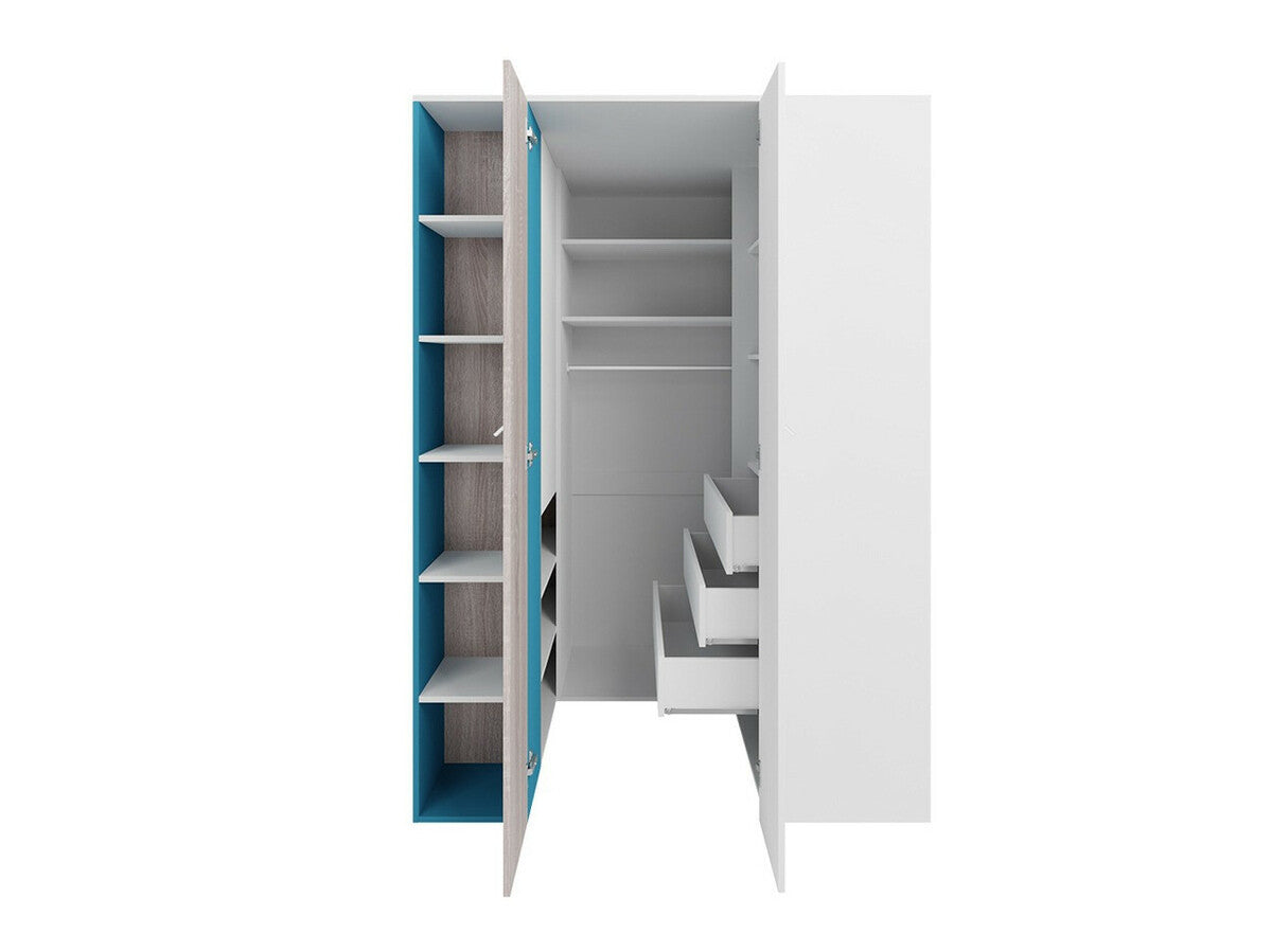 Gyerekszoba garnitúra PLANET System II (Legimi II), Szín: Fehér + Tölgy + Türkiz, Led világítás: Igen