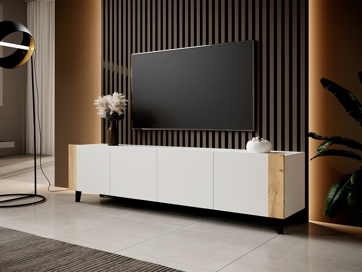 TV-állvány FARO (Ezrunis), Szín: Fehér + Craft tölgy