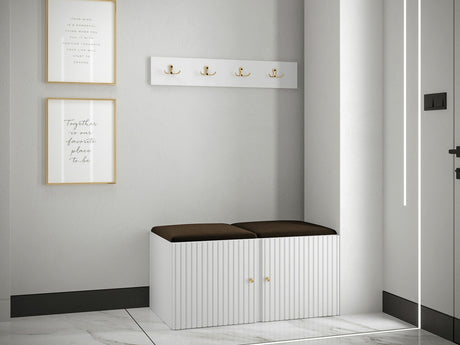 Előszoba garnitúra ORION RYFEL SLIM VI (Towiro), Keret színe: Fehér, Puha falpanel színe: Manila 04