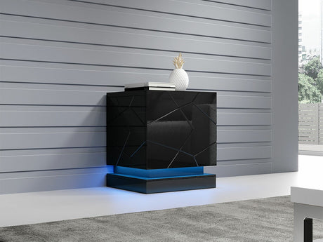 Éjjeliszekrény szett QIU 2 szt. (Agnes) , Szín: Fekete + Fényes fekete, Világítás: Igen RGB