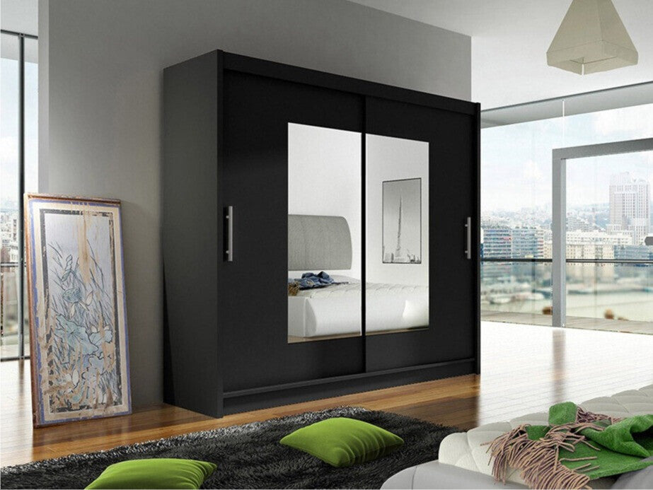 Gardróbszekrény Bega 180 VII (London), Szín: Fekete, Led világítás: Nem