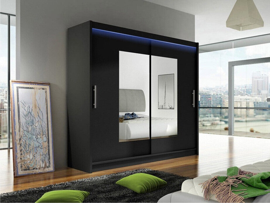 Gardróbszekrény Bega 180 VII (London), Szín: Fekete, Led világítás: Igen