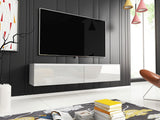 TV-állvány Lowboard D140 (Dlone 140), Led világítás: Nem, Szín: Fehér + Fényes fehér