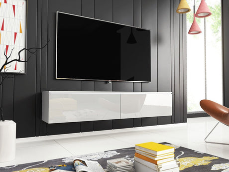 TV-állvány Lowboard D140 (Dlone 140), Led világítás: Nem, Szín: Fehér + Fényes fehér