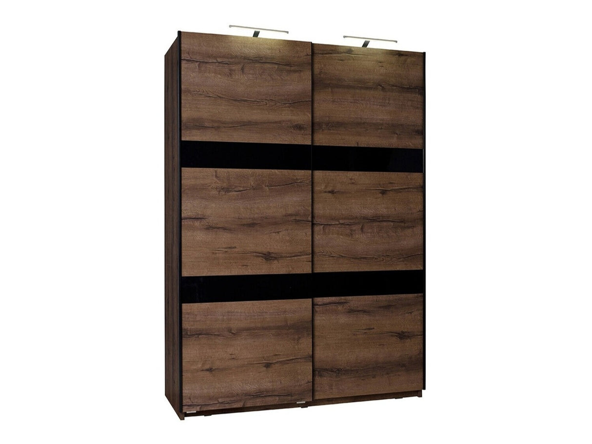 Gardróbszekrény Denver (Verdek SZ150 VD12), Fék: Nem, Tükör: Nem, Led világítás: Igen, Szín: Monastery tölgy + Fényes fekete