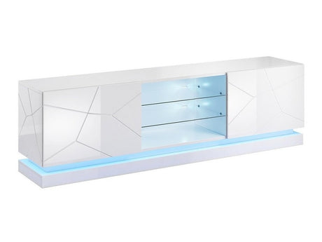 TV-állvány Qiu 200 (Agnes 200), Szín: Fehér + Fényes fehér, Led világítás: Igen