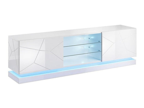 TV-állvány Qiu 200 (Agnes 200), Szín: Fehér + Fényes fehér, Led világítás: Igen (RGB)