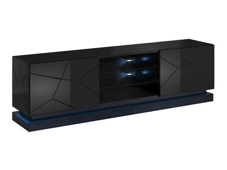 TV-állvány Qiu 200 (Agnes 200), Szín: Fekete + Fényes fekete, Led világítás: Igen (RGB)