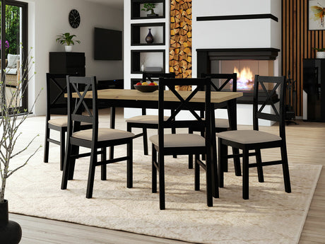 Étkezőgarnitúra 11 (OSLO 5 + NILO 10), Asztal színe: Artisan tölgy + Fekete, Kárpit: Paros 2