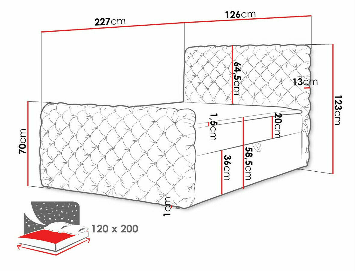 Kontinentális ágy CHESTERFIELD LUX (Tigline Lux), Szín: Velluto 30, Alvó felület mérete: 120 x 200 cm
