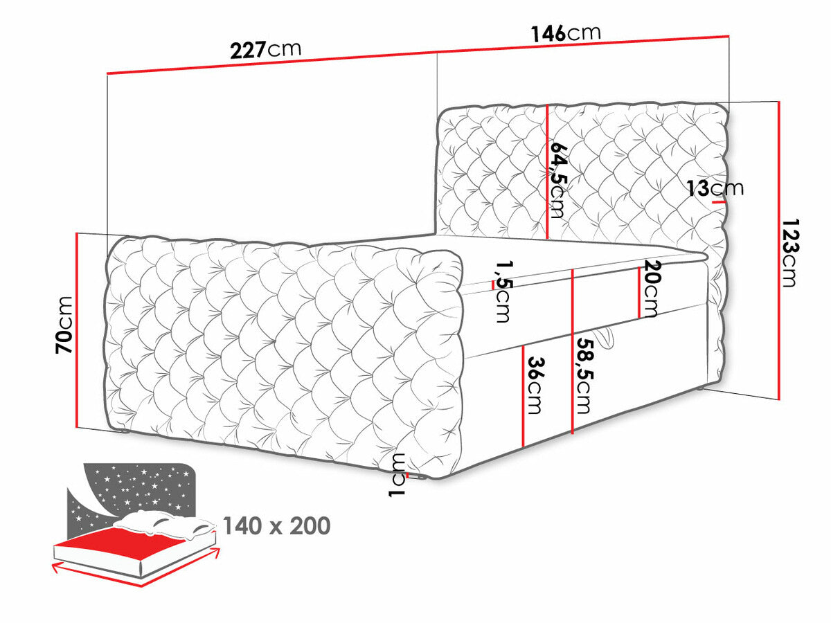 Kontinentális ágy CHESTERFIELD LUX (Tigline Lux), Szín: Velluto 20, Alvó felület mérete: 140 x 200 cm