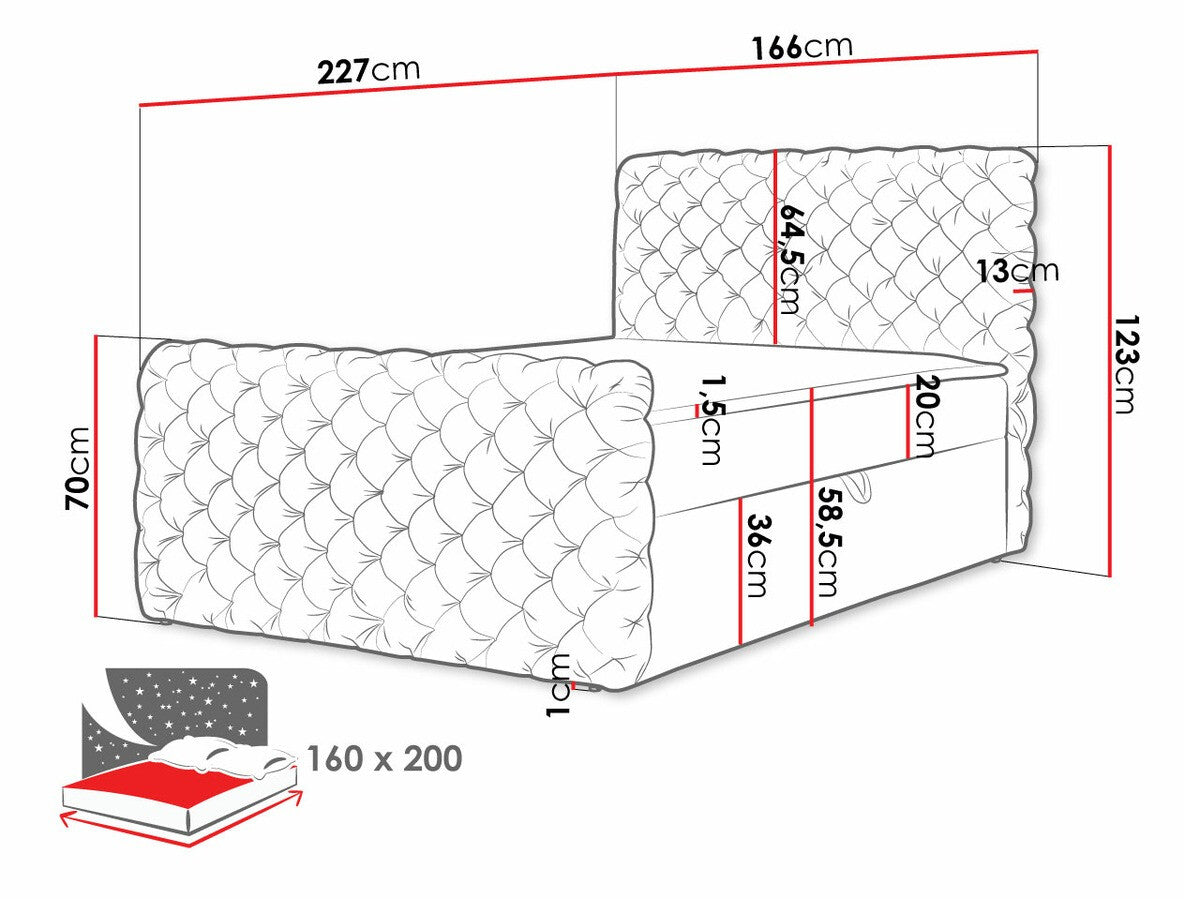 Kontinentális ágy CHESTERFIELD LUX (Tigline Lux), Szín: Velluto 20, Alvó felület mérete: 160 x 200 cm
