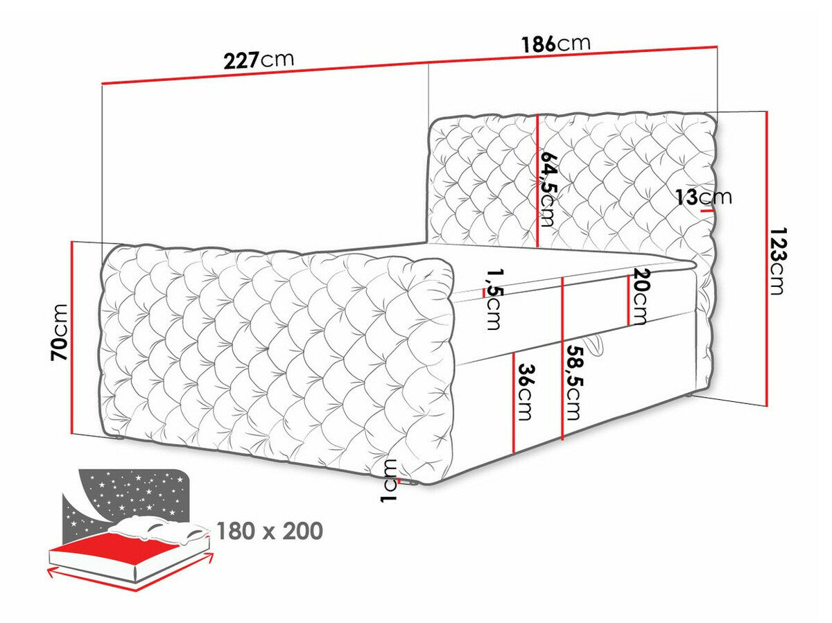 Kontinentális ágy CHESTERFIELD LUX (Tigline Lux), Szín: Velluto 13, Alvó felület mérete: 180 x 200 cm