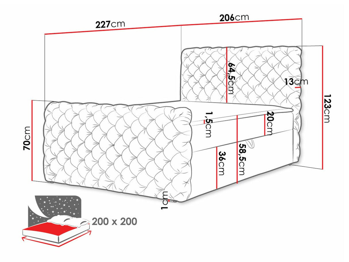 Kontinentális ágy CHESTERFIELD LUX (Tigline Lux), Szín: Velluto 20, Alvó felület mérete: 200 x 200 cm