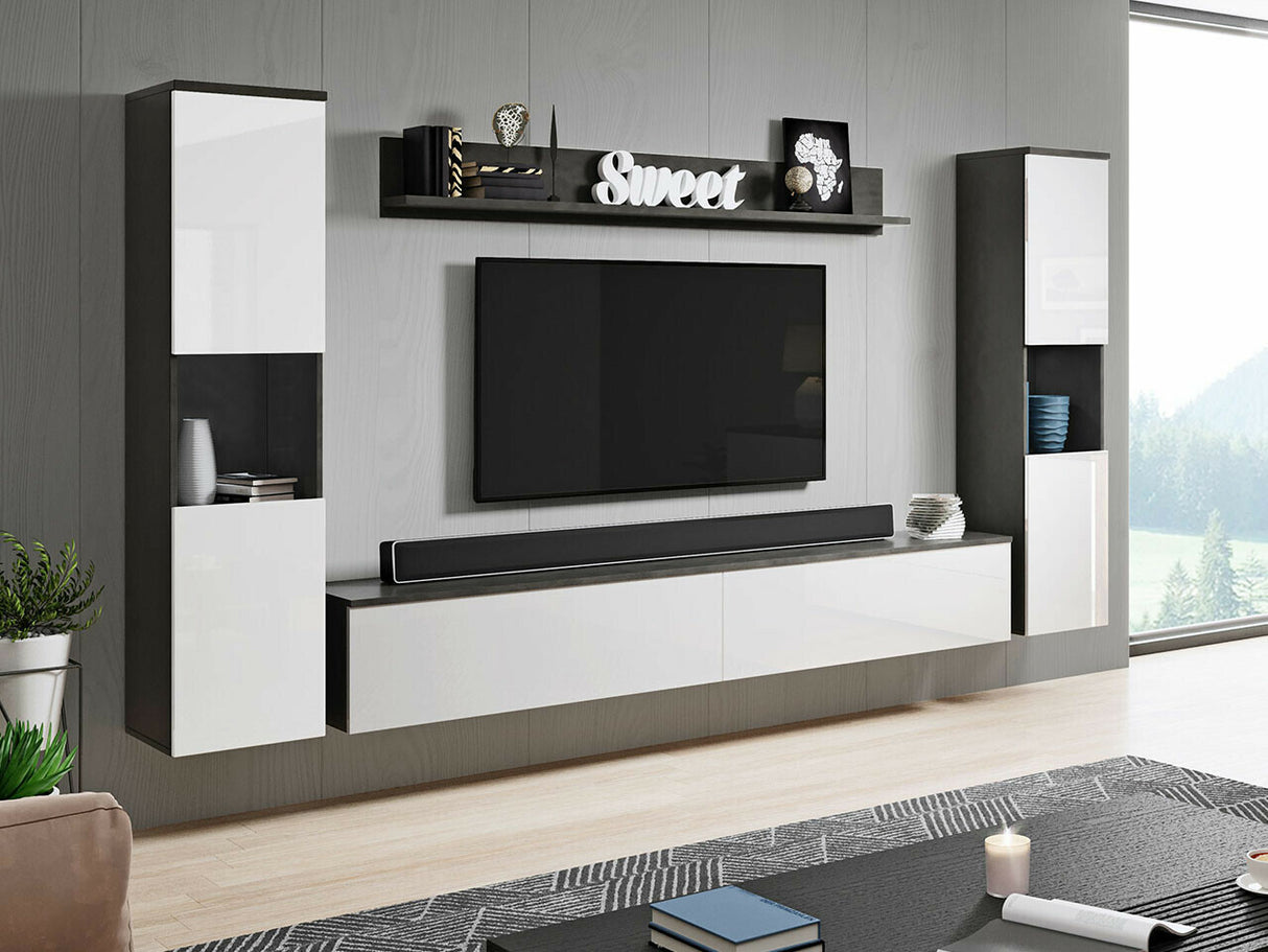 Nappali szett PARIS XL (Bamisio), Szín: Sötétszürke + Fényes fehér, Led világítás: Nem